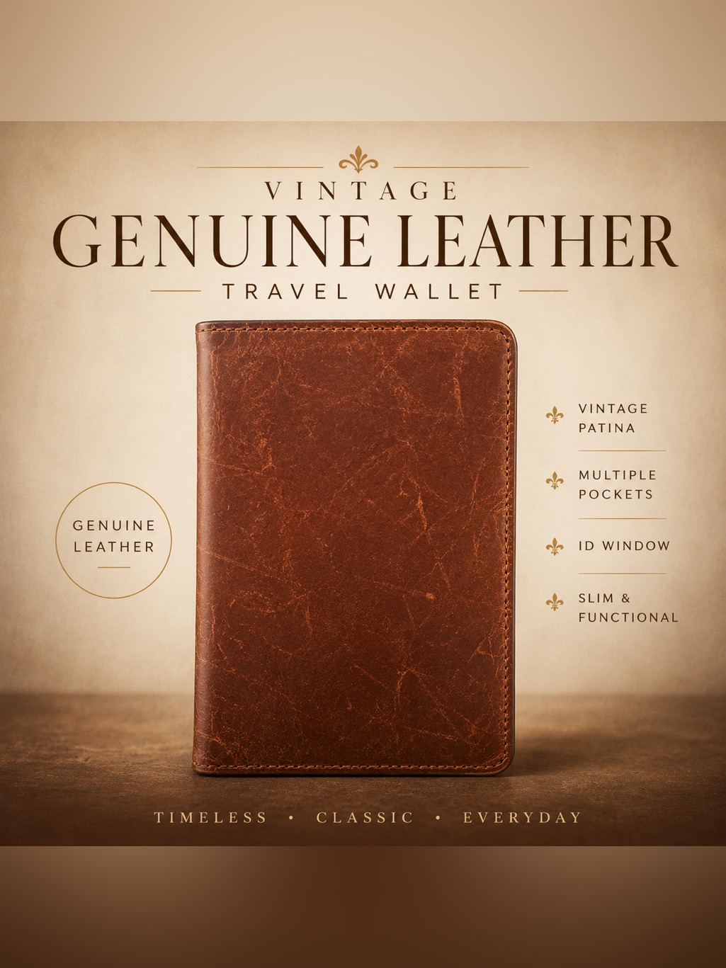 Genuine Leather Travel Wallet  Brown